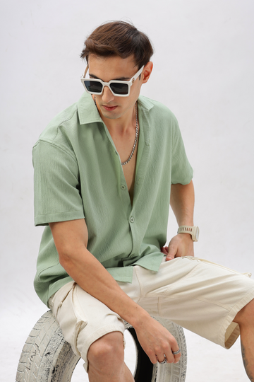 ELEGANT PISTA GREEN TEXTURED SHIRT