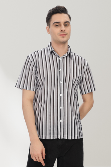 Gray & Black Striped Textured Shirt