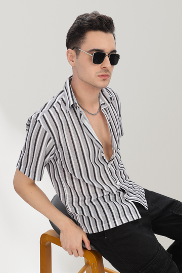 Gray & Black Striped Textured Shirt