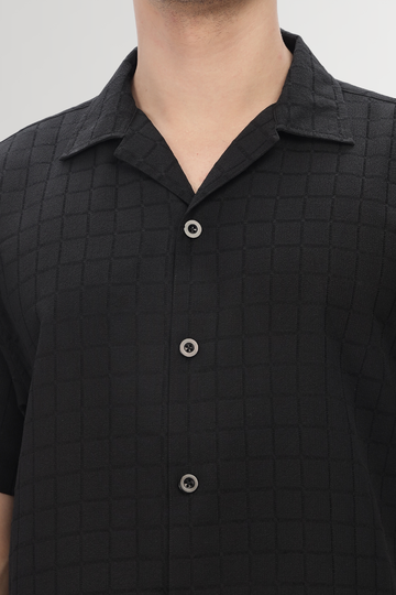 BLACK TEXTURED FABRIC SHIRT